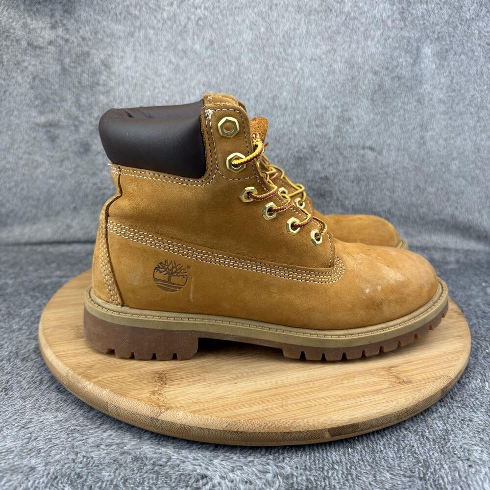 Timberland Nubuck Combat Boots Boys Size 5 Beige Lace Up Work Winter 12909